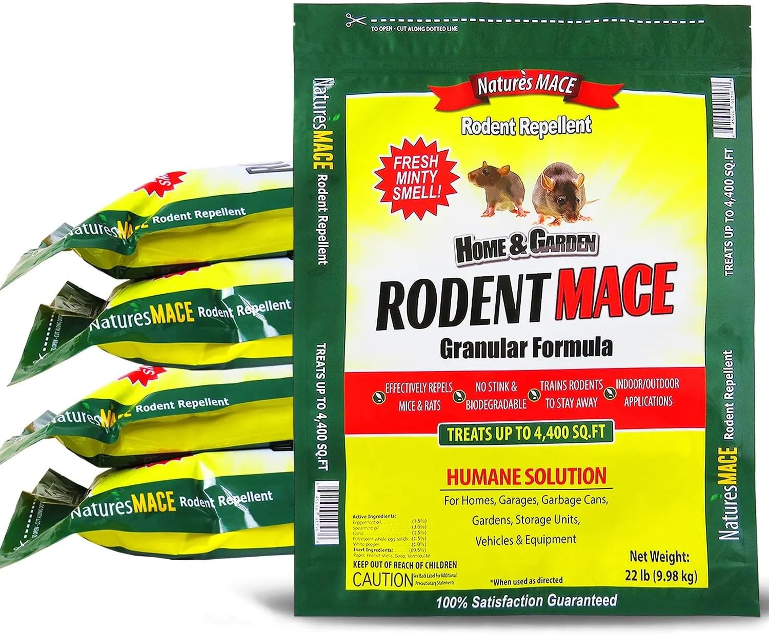 Nature’s MACE Rodent Repellent, 110 lb Granules, Outdoor & Indoor Rodent Repellent, Repel Mice, Rats, Rodents, Mouse and Rat Prevention, Peppermint Blend, Pet Safe, Plant Safe, Covers 22,000 Sq Ft