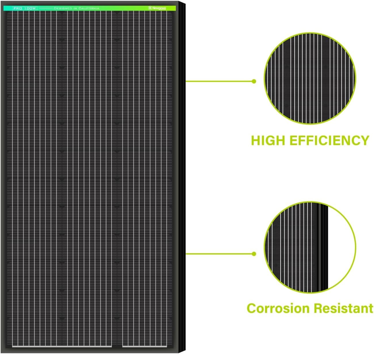 Newpowa PRO 100 Watt 12 Volt Monocrystalline 100W 12V Solar Panel, 9 busbar PV Module, High Efficiency Mono Module RV Marine Boat Off Grid