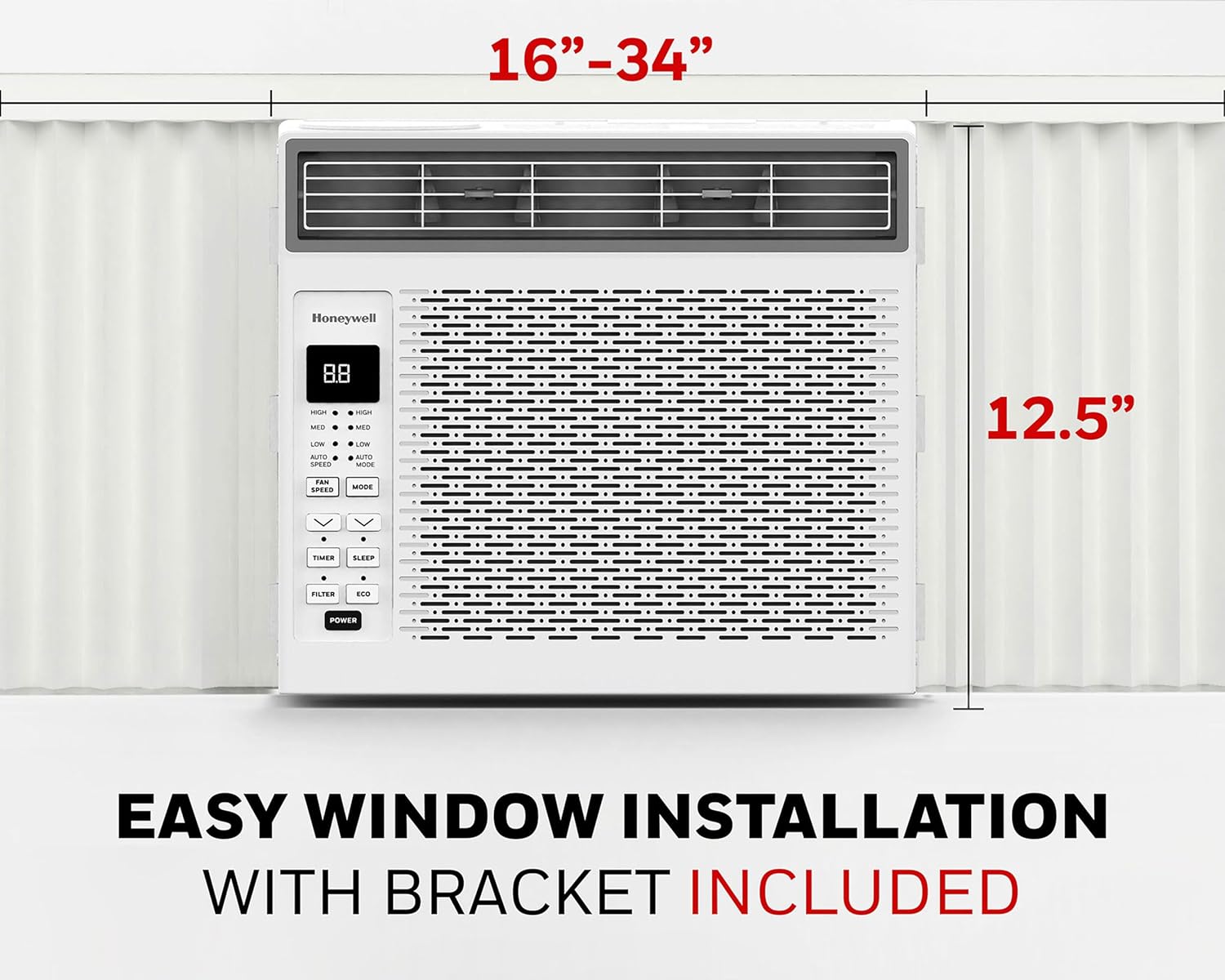Honeywell 6,000 BTU Digital Window Air Conditioner, Remote, 4 Modes, Eco, 250 sq ft Coverage