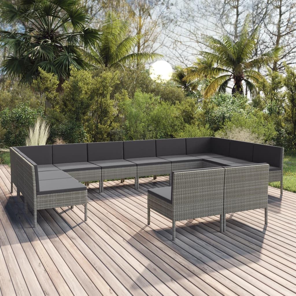 Furniture Sets 12 Piece Patio Lounge Set with Cushions Poly Rattan Gray,Elegantly Crafted Patio Lounge Set for a Relaxing Outdoor Oasis Garden Conversation Sets