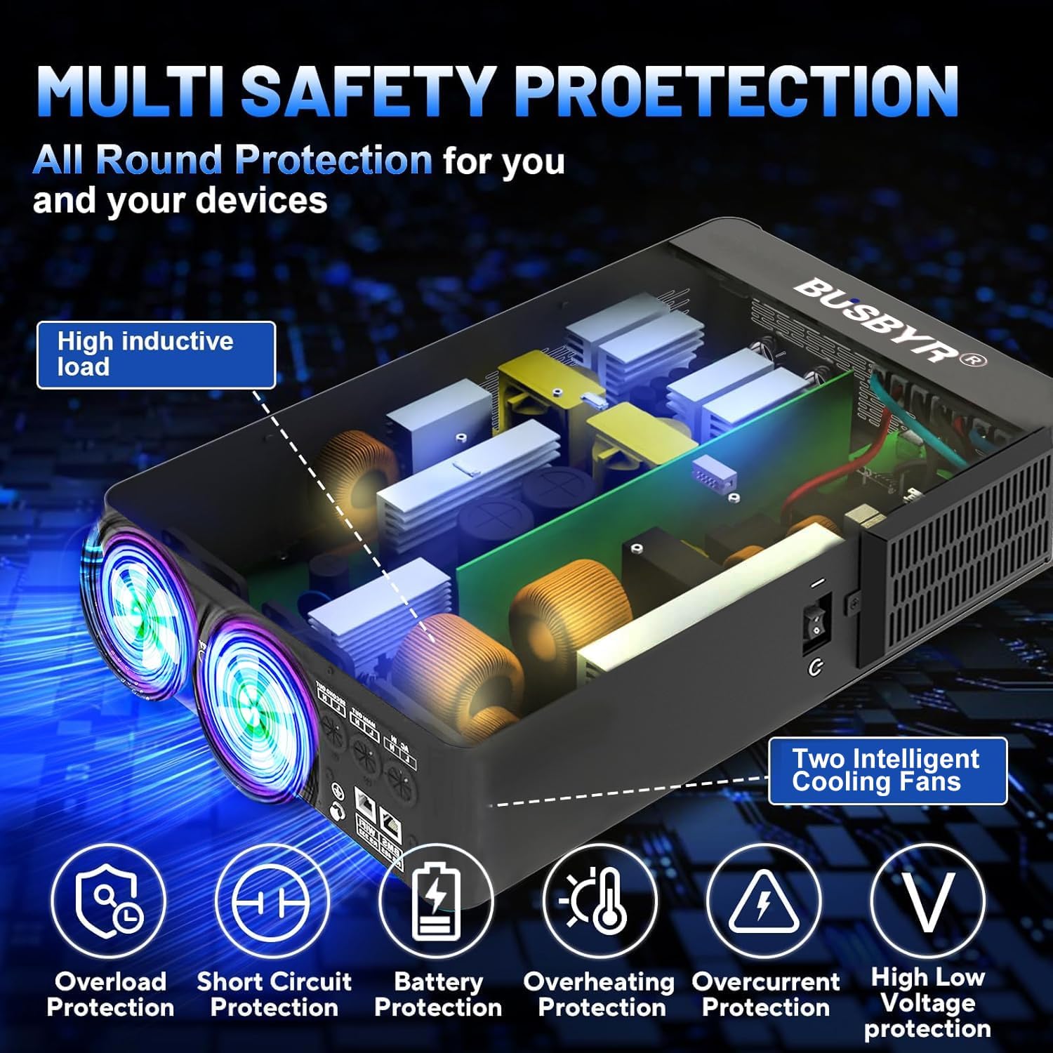 3600W Hybrid Solar Inverter with WiFi, 24V DC to 110V AC Pure Sine Wave, 120A MPPT Controller, Solar & Generator Input, for Home Backup RV Off-Grid