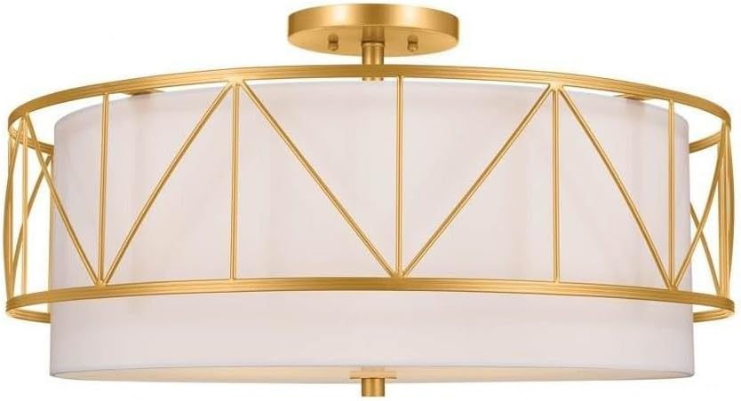 Kichler, Birkleigh 24 inch 4 Light semi Flush with Satin Etched Glass in Classic Gold, 52076CLG