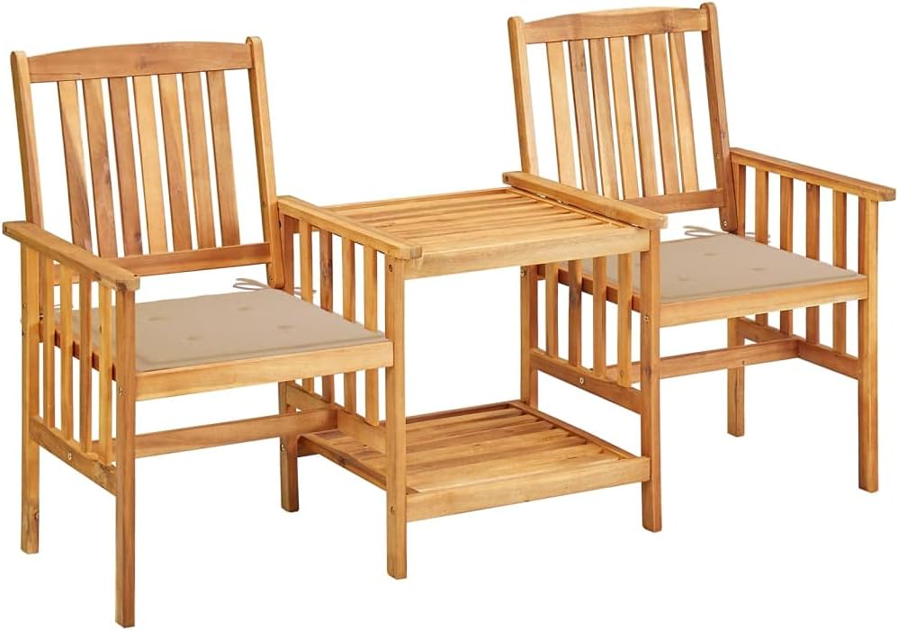 Patio Chairs with Tea Table and Cushions Solid Acacia Wood,Rustic Wooden Bistro Set: Enhance Your Outdoor Experience with Style and Comfort Patio Furniture Sets, Outdoor Furniture Sets