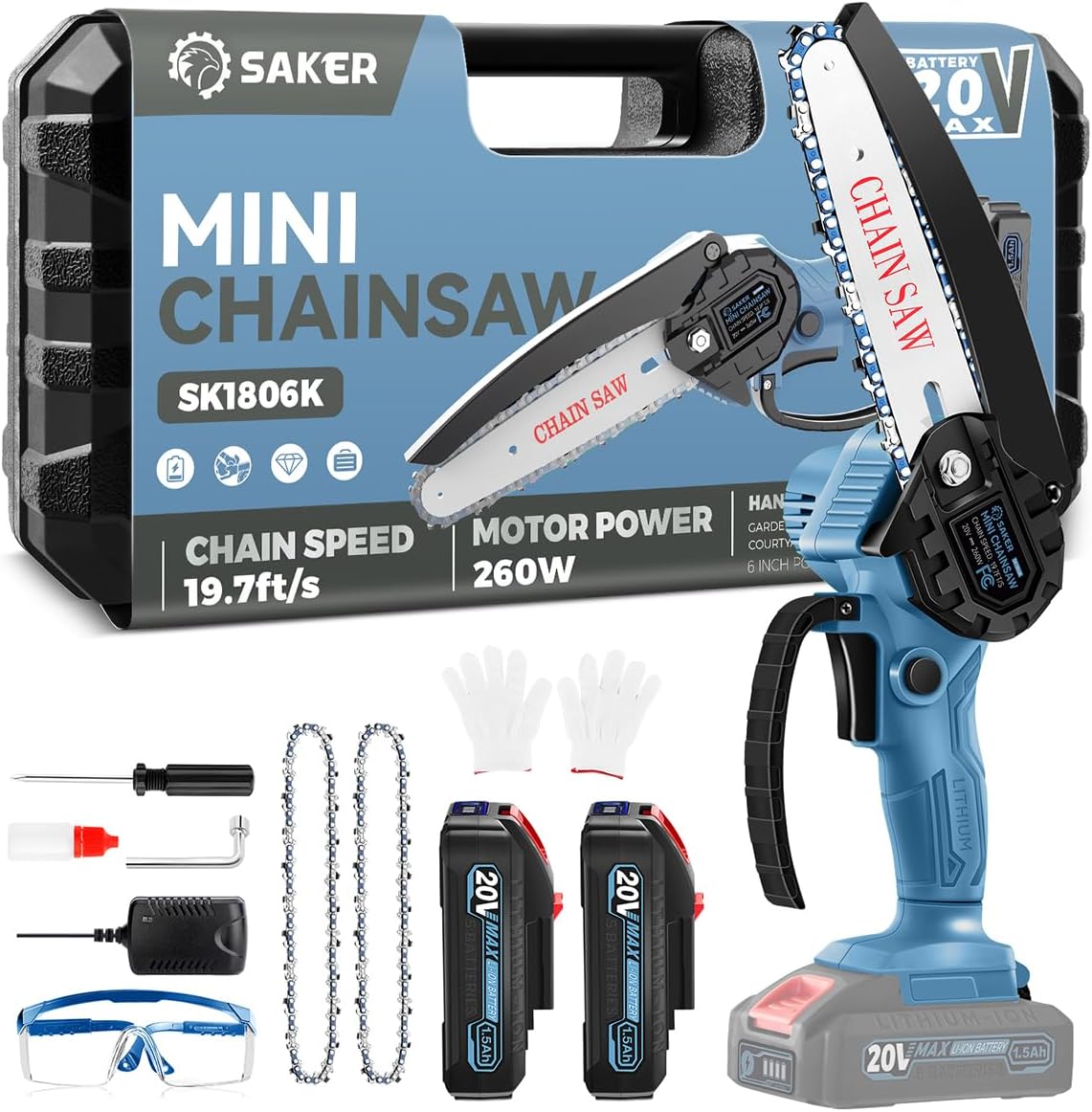 Saker Mini Chainsaw|6 Inch Chainsaws[2025 Upgraded]|Mini Cordless Electric Chain Saw|Small Handheld Portable Chain Saws Battery Powered Saw for Tree Trimmer and Garden