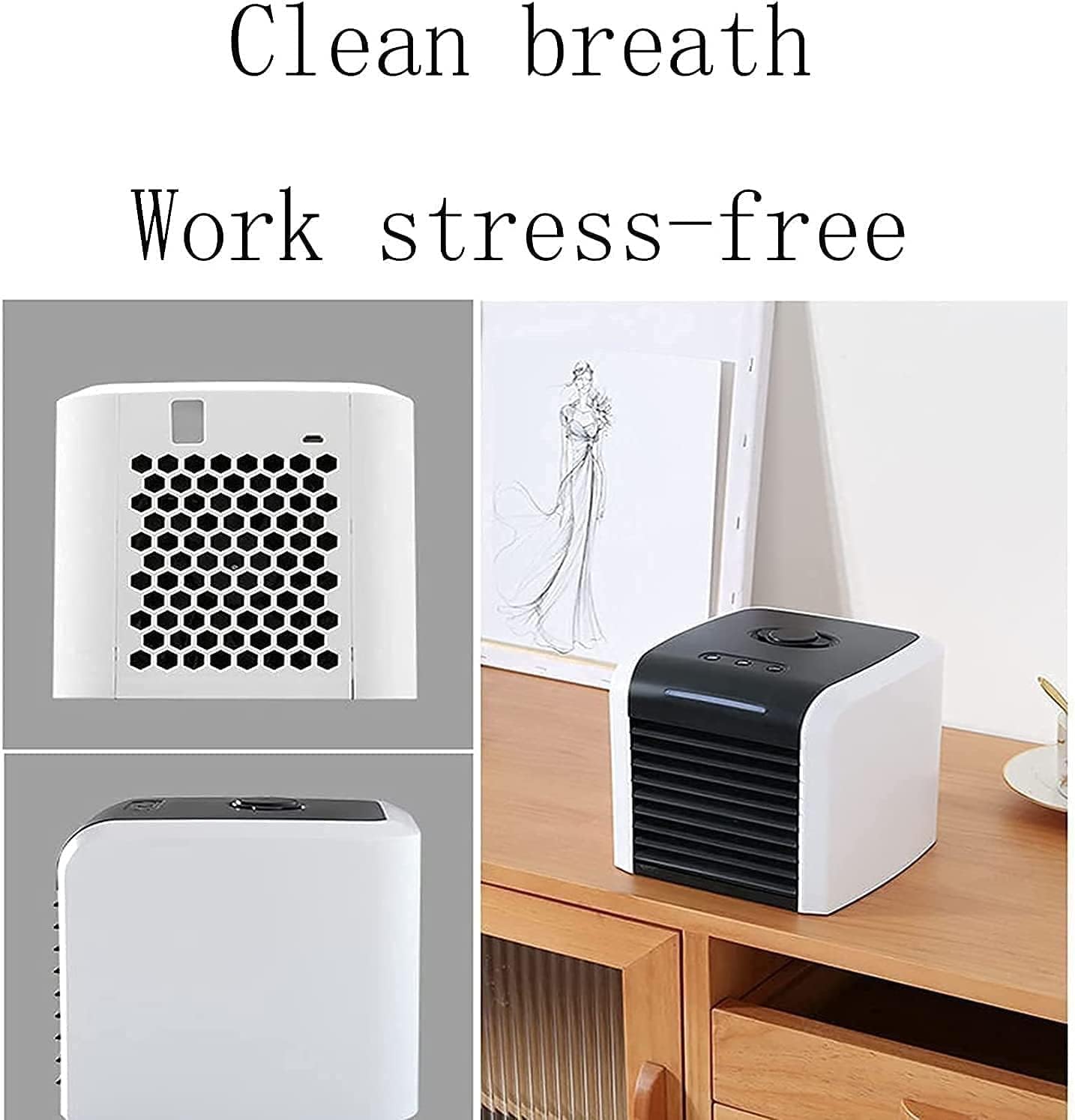 Portable Air Conditioner, Mini Air Fan USB Desk Fan with 3 Speeds, Personal Air Cooler for Office Room