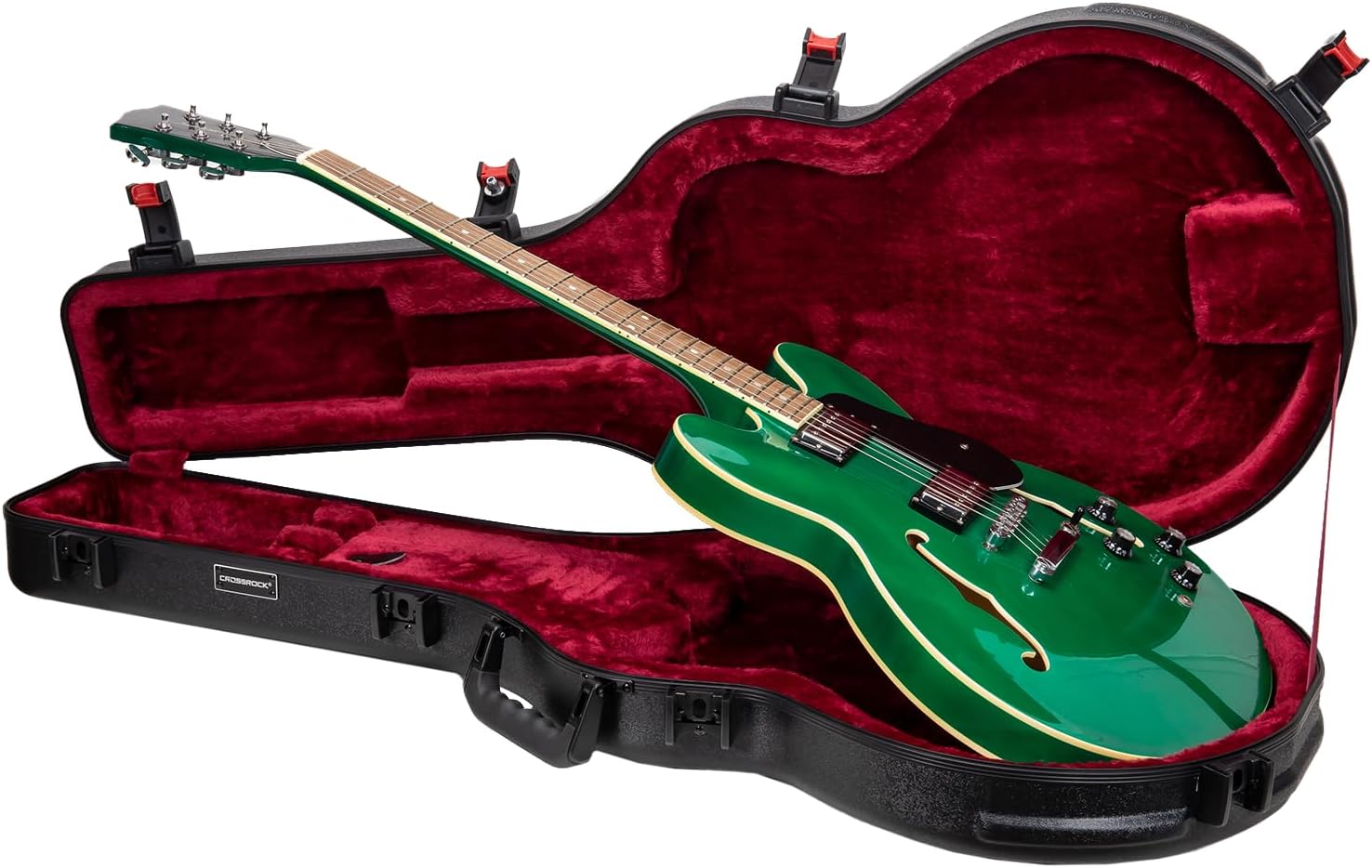 Crossrock Scratch-resistant Hardshell Case for 335 Style 6 Strings Semi-Hollow Electric Guitars, with TSA Lock, Interior Compartment -Black (CRA980SABK)