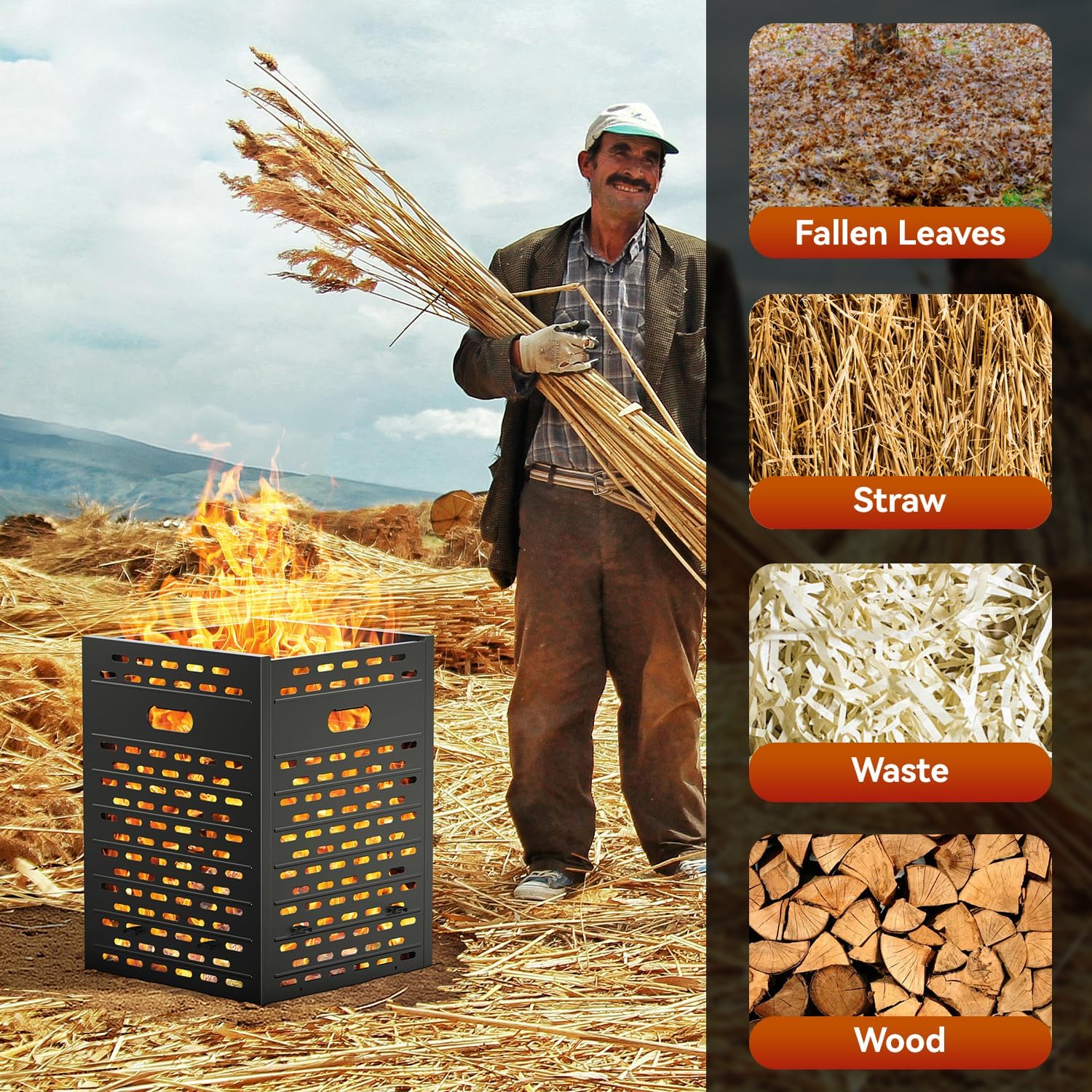 Fire Pit Burn Barrel 30 Inch 63 Gallon Ultra Thick Burn Drum for Yard Waste Incinerator Barrel Burn Cage for Outside Paper Leaf Trash Wood Backyard Bonfire