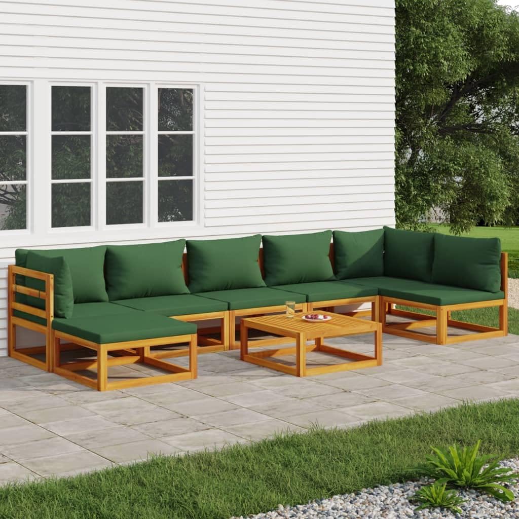 8 Piece Patio Lounge Set with Green Cushions Solid Wood,Elegant Acacia Wood Patio Lounge Set with Green Cushions for Outdoor Relaxation Patio Furniture Sets, Outdoor Furniture Sets