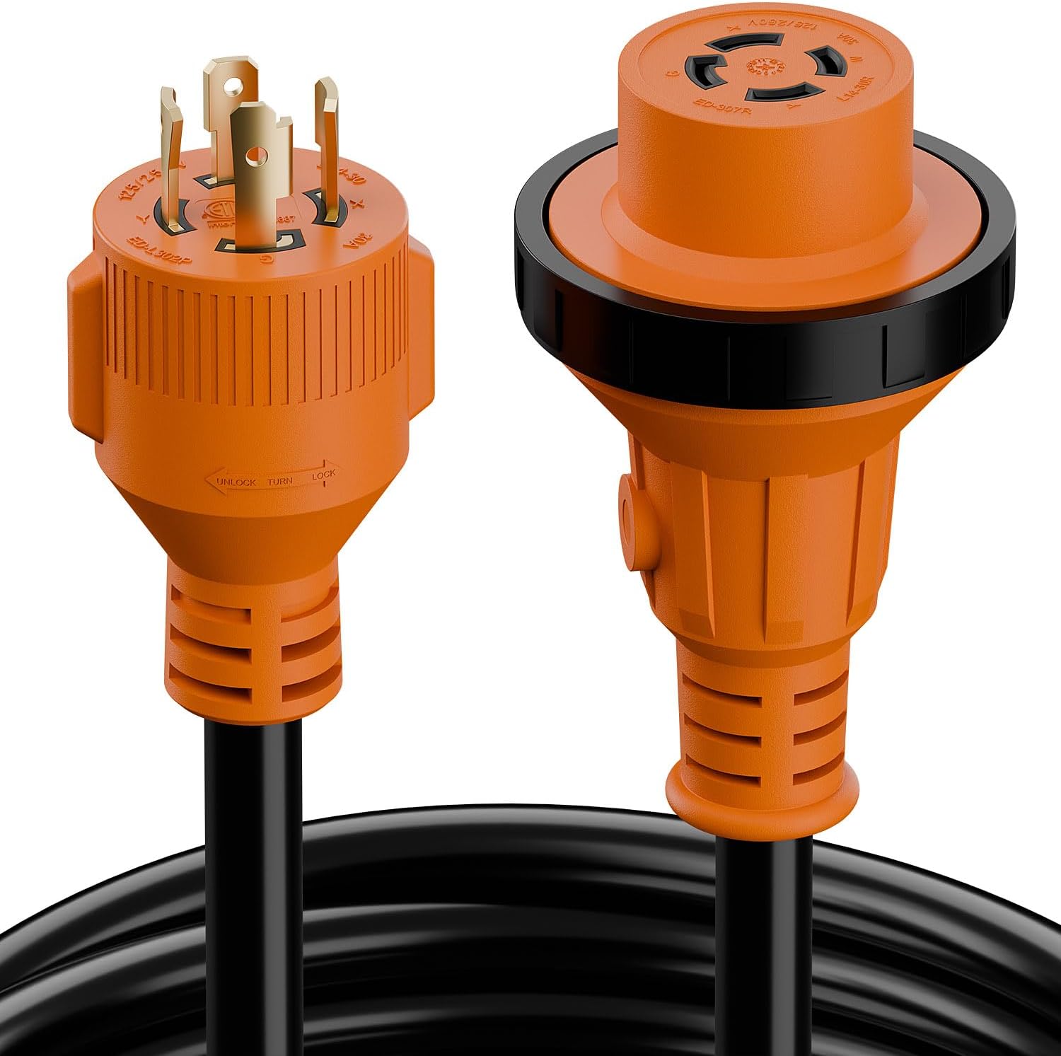 Nema L14-30P Waterproof RV 30Amp Power Inlet Box and L14-30P Extension Cable 25FT, ETL Listed 30A Generator Power Inlet, Outdoor use L14-30 30A 125V 3750W Inlet Box with LED Light AC0068