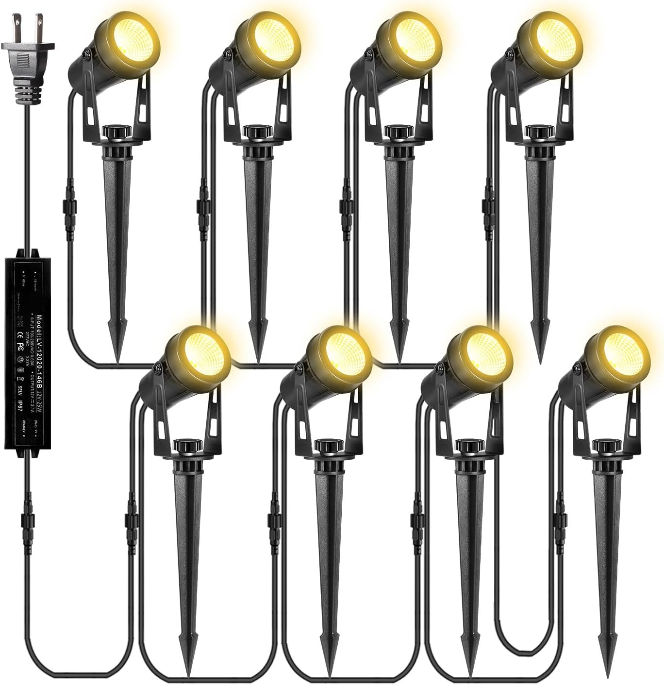 ALOVECO Low Voltage Landscape Lights, 8 Pack LED Spot Lights Outdoor with 30W Transformer IP65 Waterproof, Plug in Outdoor Landscape Lighting for Yard Garden Tree House Flag Pathway (Warm White 2700K)