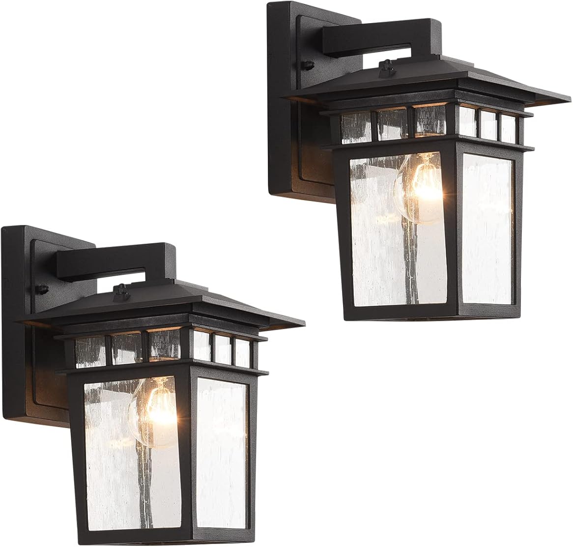 Outdoor Wall Lantern, Exterior Lighting Fixtures Wall Mount, 2 Pack Black Outdoor Sconce with Seeded Glass, Exterior Porch/Patio Lights for House Front Door Garage