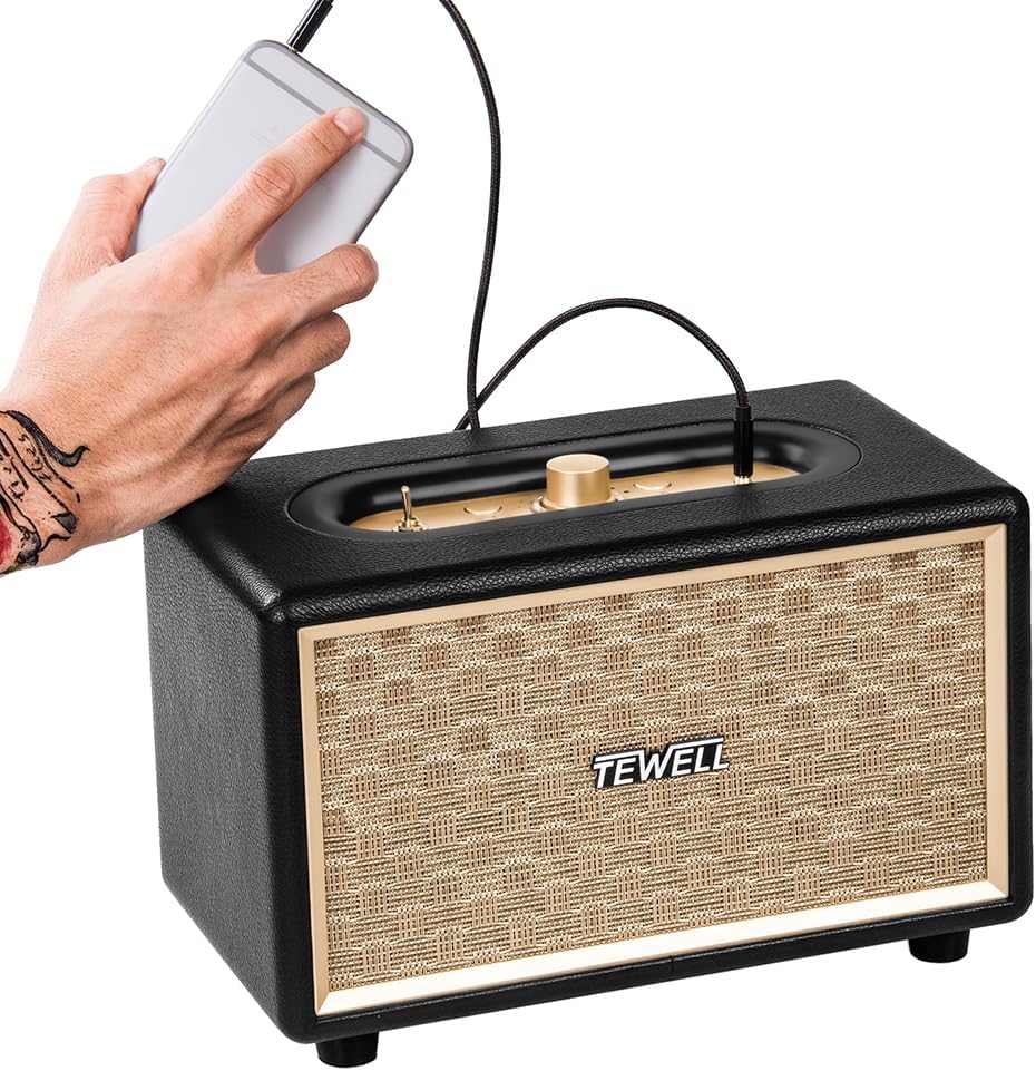 Home Speaker with Premium Audio | Rich Bass, Rotary Dial for Volume Control | Toggle Switch, Wireless Bluetooth & 3.5mm Aux Input for Turntable | Record Player, AC Powered (Upgraded Version)