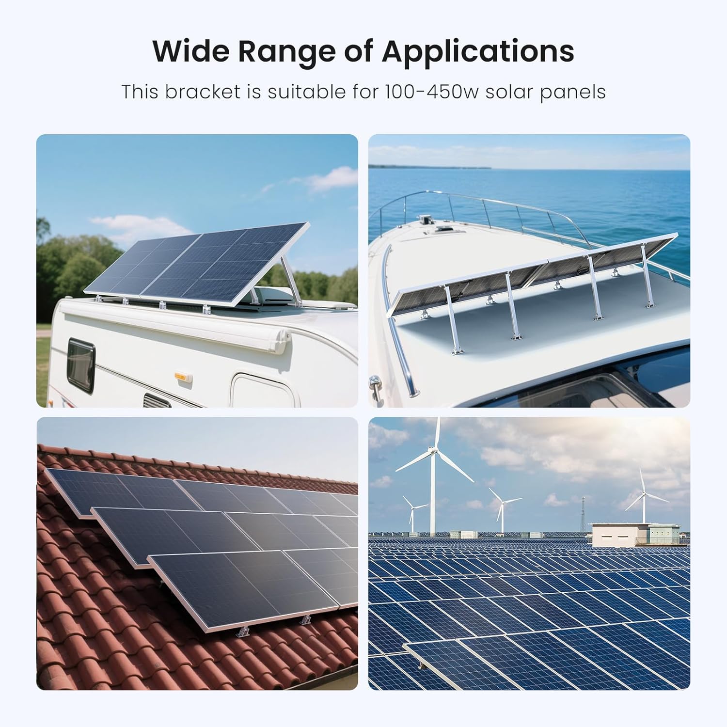 Adjustable Solar Panel Tilt Mount Brackets, Aluminum Alloy Solar Panel Mount,Tilt Angle 15°-30°, Support 50 -400 Watt Panel for Flat Surface, RV, Roof, Boat, Off-Grid (2 Set)