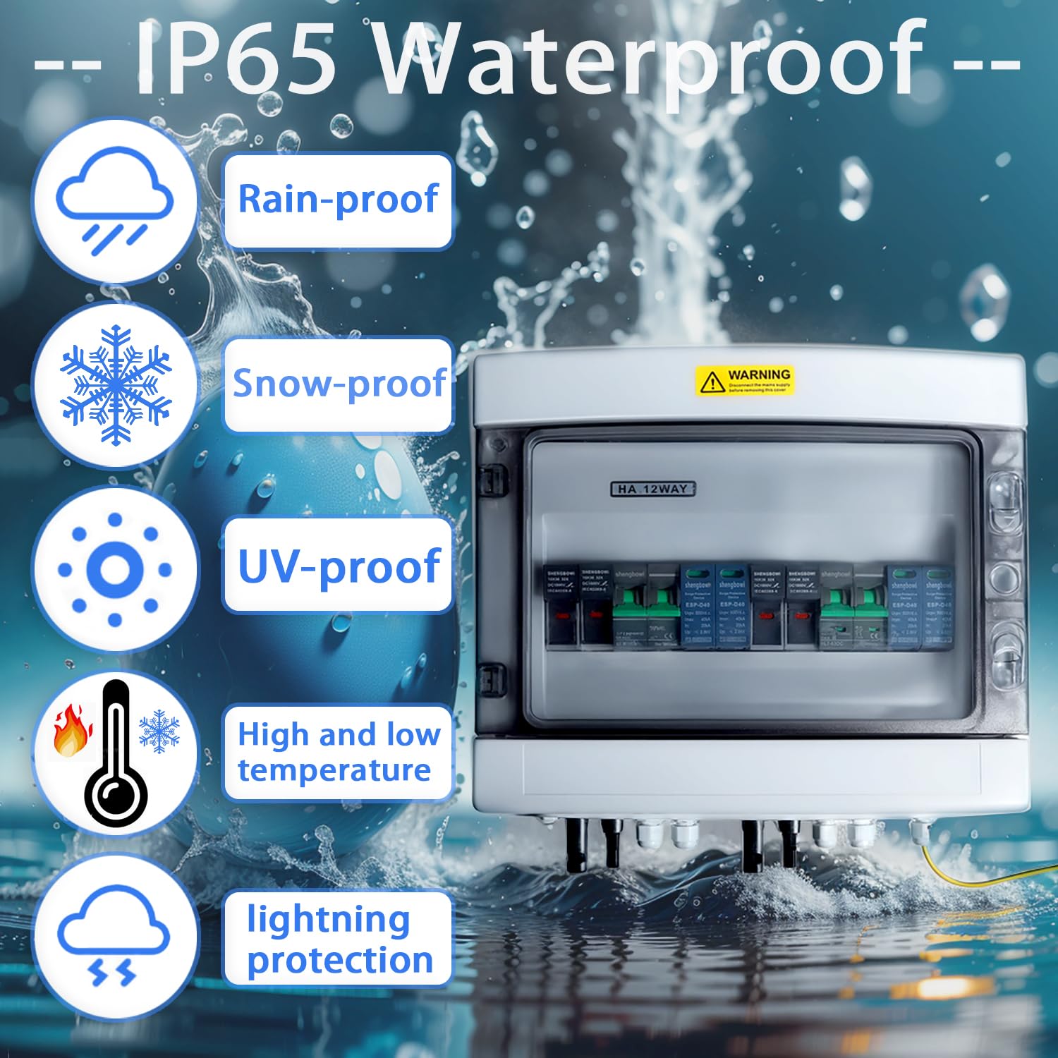 2 String Solar PV Combiner Box 2 in 2 Out IP65 DC500V 32A Circuit Breaker Surge Protector PV Fuse Solar Disconnect Switch Outdoor Waterproof Solar Panels System