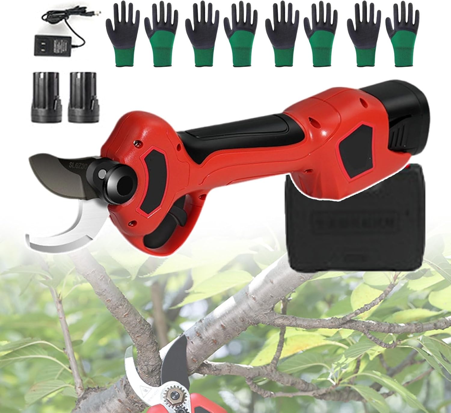 Portable Electric Garden Pruning Shears | Portable Tree Trimmer with Safety Switch | Electric Pruning Lopper for Cordless Garden Pruning (With 12 Gloves)