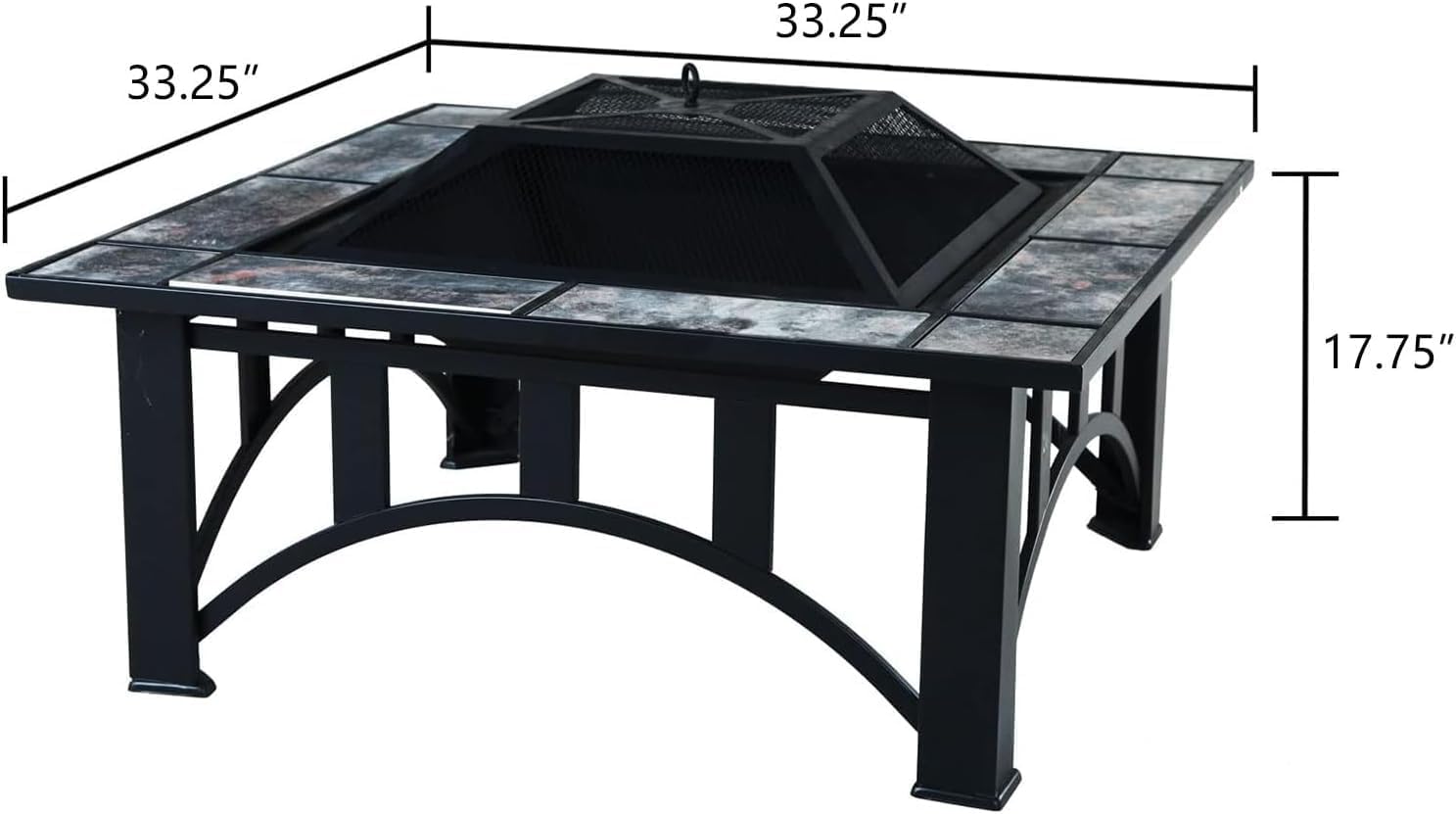 GRAND PATIO Fire Pits for Outside 35'' Wood Burning Square Marble Tile Tabletop Fire Tables for Patio Bonfire,Camping,Outdoor Heating, with Spark Screen and Poker