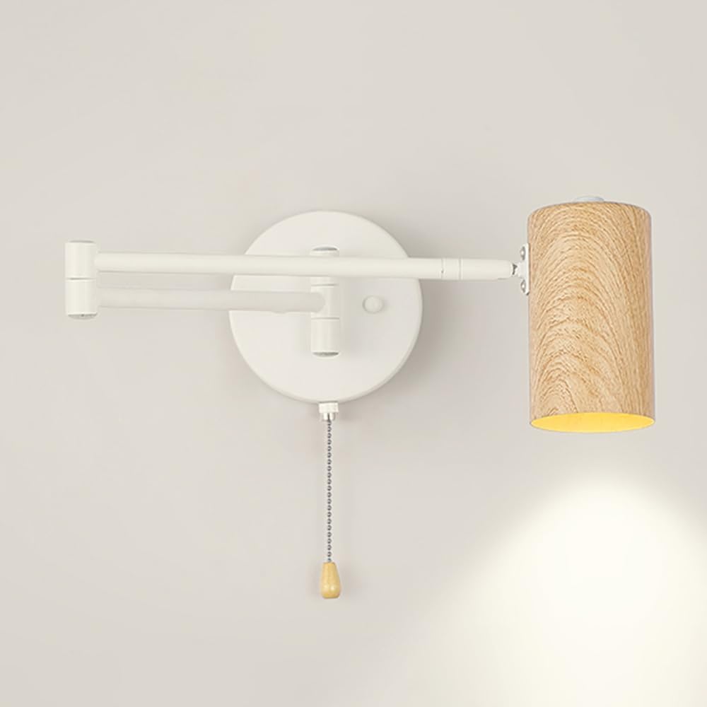 Swing Arm Wall Lamp with Pull Switch, Bedside Wall Mounted Reading Light, Indoor Wall Lighting Fixture Foldable Wall Light Fixtures for Bedroom Study Room (GU10)