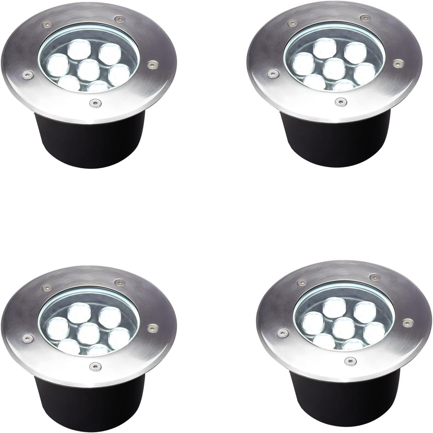 7W Outdoor in Ground Lights Wired,Diameter 6 inches,Line Voltage 110V 120V Well Lights,High Brightness White 6500K,Waterproof Landscape Lighting for Yard,Path,Walkway,Step,Pack of 4