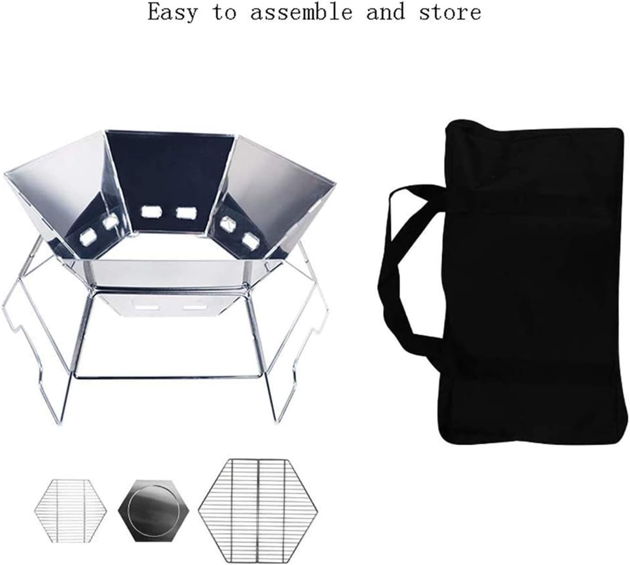 Fire Pits,Camping Stove Stainless Steel Outdoor Grill,Outdoor Garden Terrace Heater Camping Bowl Barbecue Brazier,Length 45.5cm,Height 23cm,Folding Size 50x32cm,(with Carry Bag)