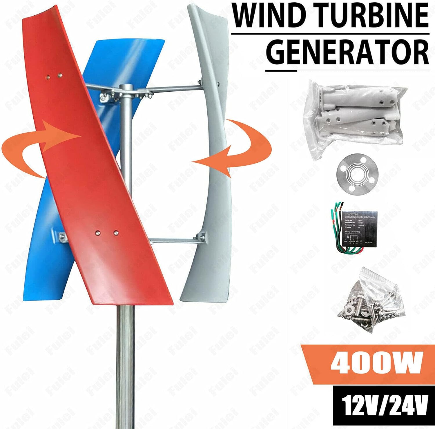 Wind Power Generator Wind Turbine Generator Kit Vertical 400W 12V 3 Blades with Controller Kit