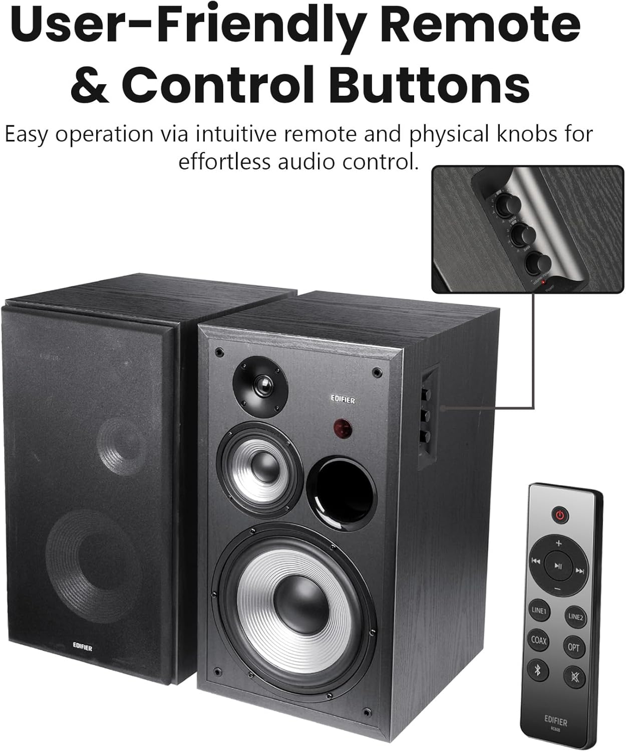 Edifier R2850DB Powered Bluetooth Bookshelf Speakers, Active Near-Field Studio Monitors, 150W RMS 3-Way Sound Monitor Speaker with Subwoofer Line Out, Black (Pair)