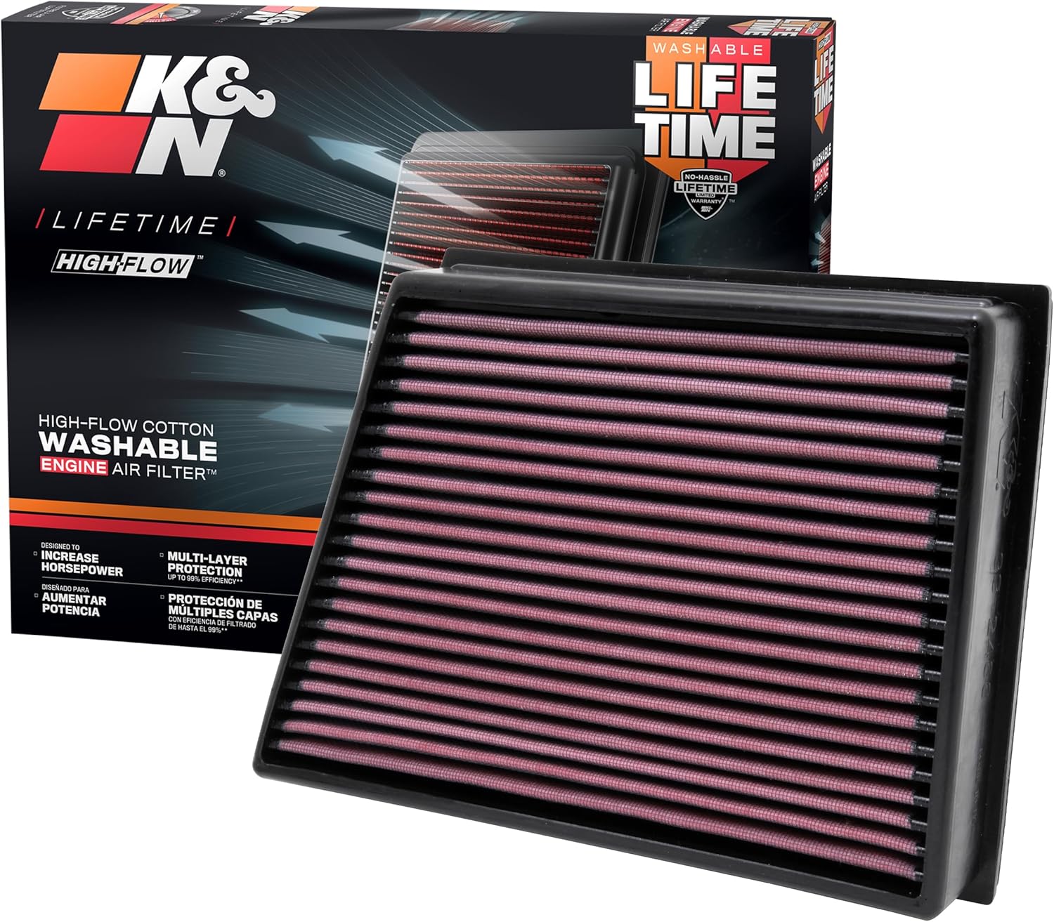 K&N High-Flow Original Lifetime Engine Air Filter: Increase Power: Premium, Washable: Compatible with 2011-2016 Chevrolet/GMC: Silverado 2500, Siverado 3500, Sierra 2500, Sierra 3500, 33-2466