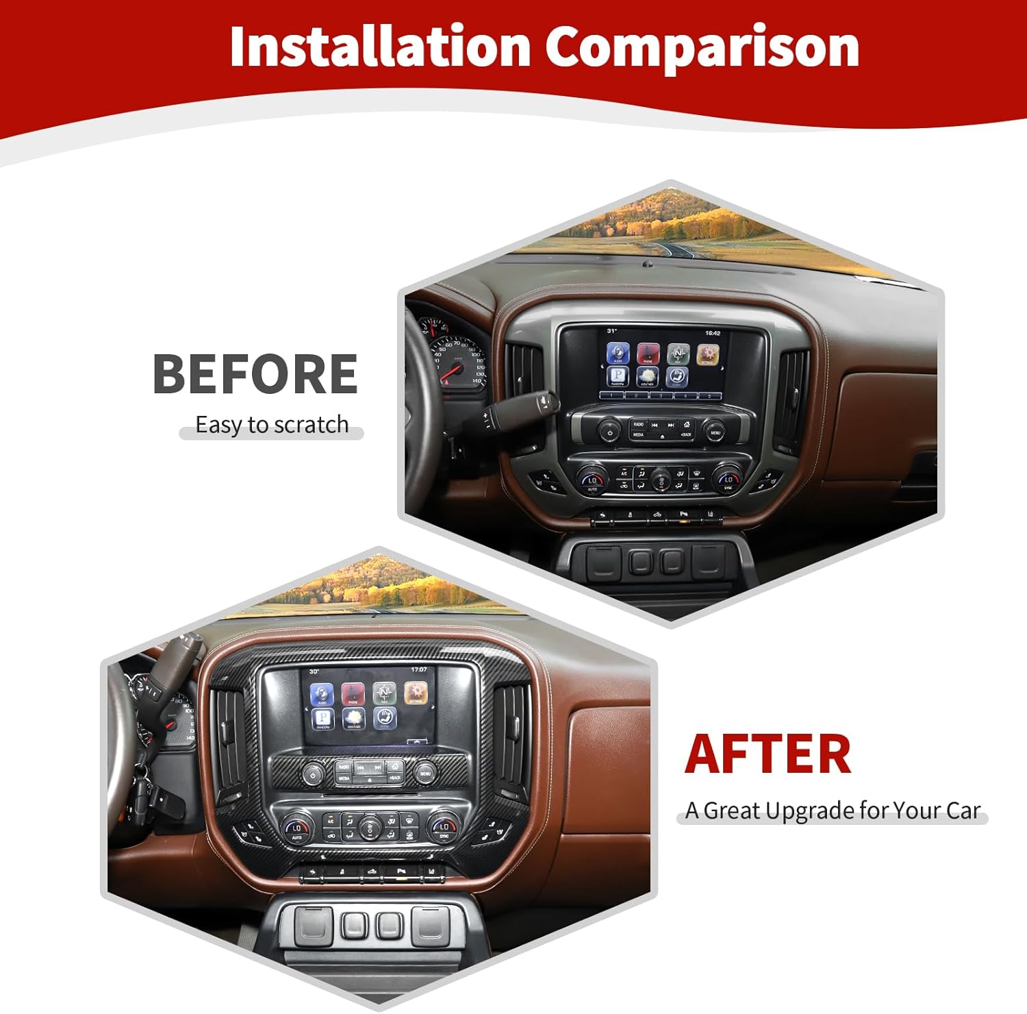 RT-TCZ for Silverado Dashboard Panel Trim Cover Carbon Fiber Bezel for GMC Sierra Chevy Silverado 2014-2017 Black ABS Carbon Fiber Interior Accessories 4pcs