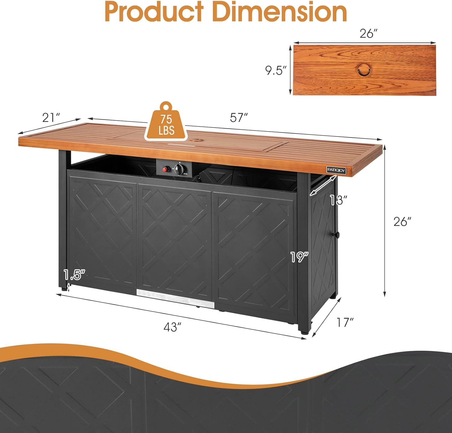 Tangkula 57 Inches Propane Fire Pit Table, Patiojoy 50,000 BTU Outdoor Rectangular FirePit Table, Dual-Use Auto-Ignition Patio Gas Fire Table with Lid and Lava Rocks for Backyard, Garden, Party