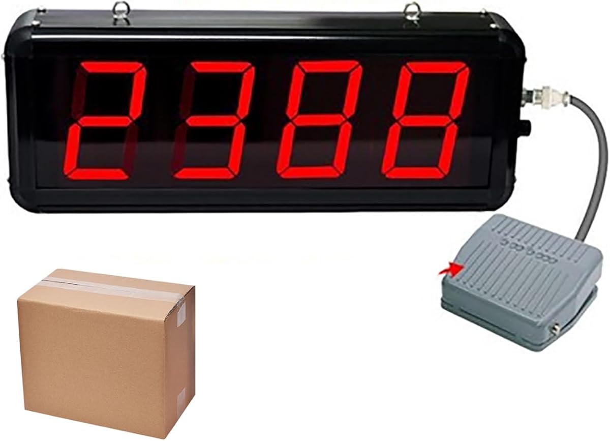 Digital Electronic Counter, Foot Pedal Red Display Digital Counter 0-9999 4 Digits, Production Line Counting Screen, for Factories, Assembly Lines, Airports, and Stations, Breeding Farm, Conveyor Belt