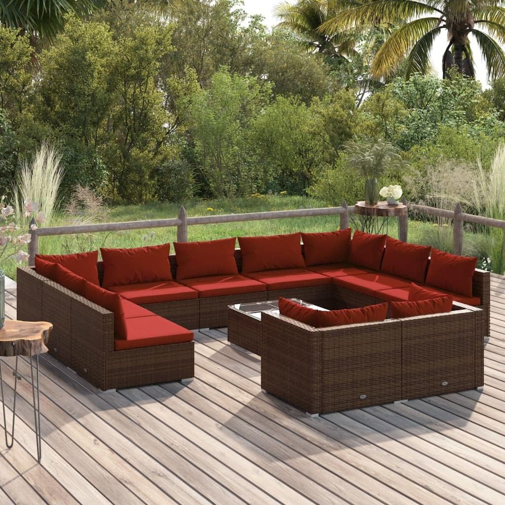 12 Piece Patio Lounge Set with Cushions Brown Poly Rattan,Versatile Patio Lounge Set with WaterResistant Rattan for Outdoor Relaxation Furniture Sets for Patio, Lawn & Garden