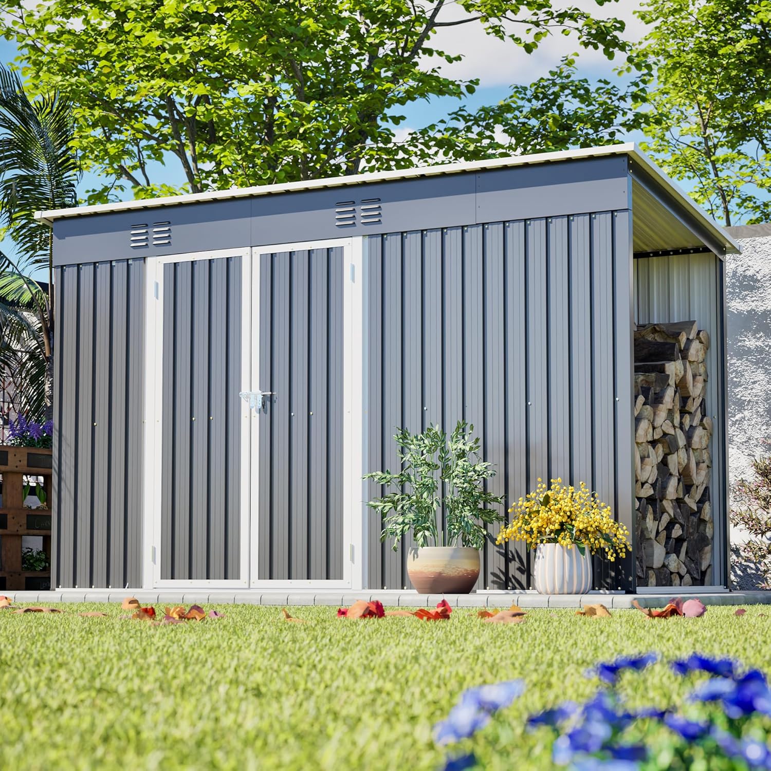 10'x4' Heavy-Duty Outdoor Metal Storage Shed with Lockable Door & Floor Frame - Premium Sheds & Outdoor Storage Solution: Multifunctional Tool Shed/Pet House/Garbage Room