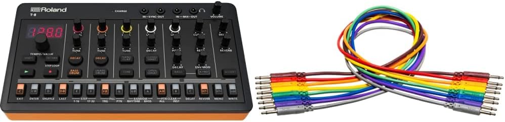 Roland AIRA Compact T-8 Beat Ultra-Portable Bass Machine Sounds | TR-REC Drum Sequencer | Hosa 3.5 mm TS Patch Cables, 1 Foot