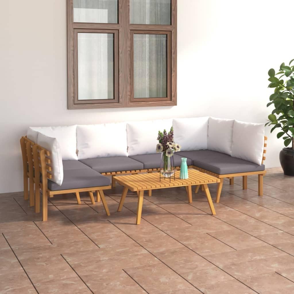 7 Piece Patio Lounge Set with Cushions Solid Acacia Wood,AllWeather Acacia Wood Patio Lounge Set: Relax in Comfort and Style Patio Furniture, Outdoor Furniture Sets