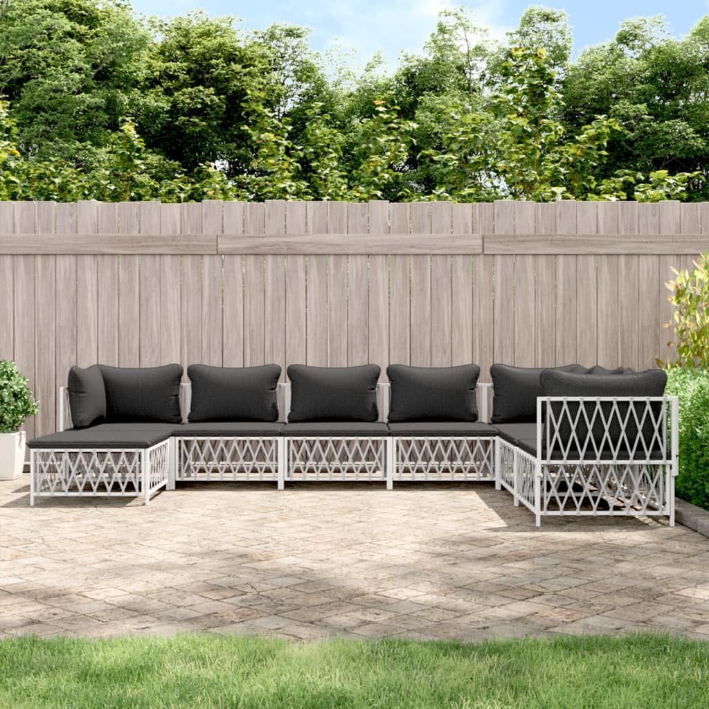 8 Piece Patio Lounge Set with Cushions White Steel,Versatile Patio Lounge Set in White: Durable, Comfortable, and Modular for Your Outdoor, Patio Furniture Sets, Outdoor Furniture Sets
