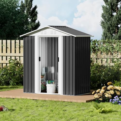 5X3 FT Outdoor Storage Shed,Metal Shed W/Base & Aluminum Alloy Frame,Garden Tool House W/Sloped Roof & Air Vent,for Backyard Patio Lawn,Gray