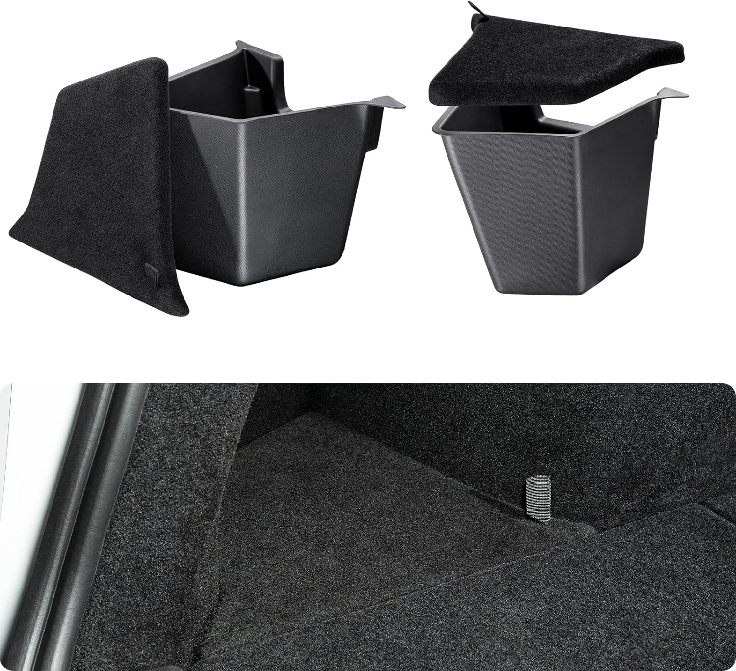 BASENOR 2025 2026 Tesla Model Y Trunk Storage Bins, Trunk Organizer with Carpeted Lid, Rear Trunk Side Storage Box for Model Y Juniper Interior Accessories (Standard/Premium/Performance)