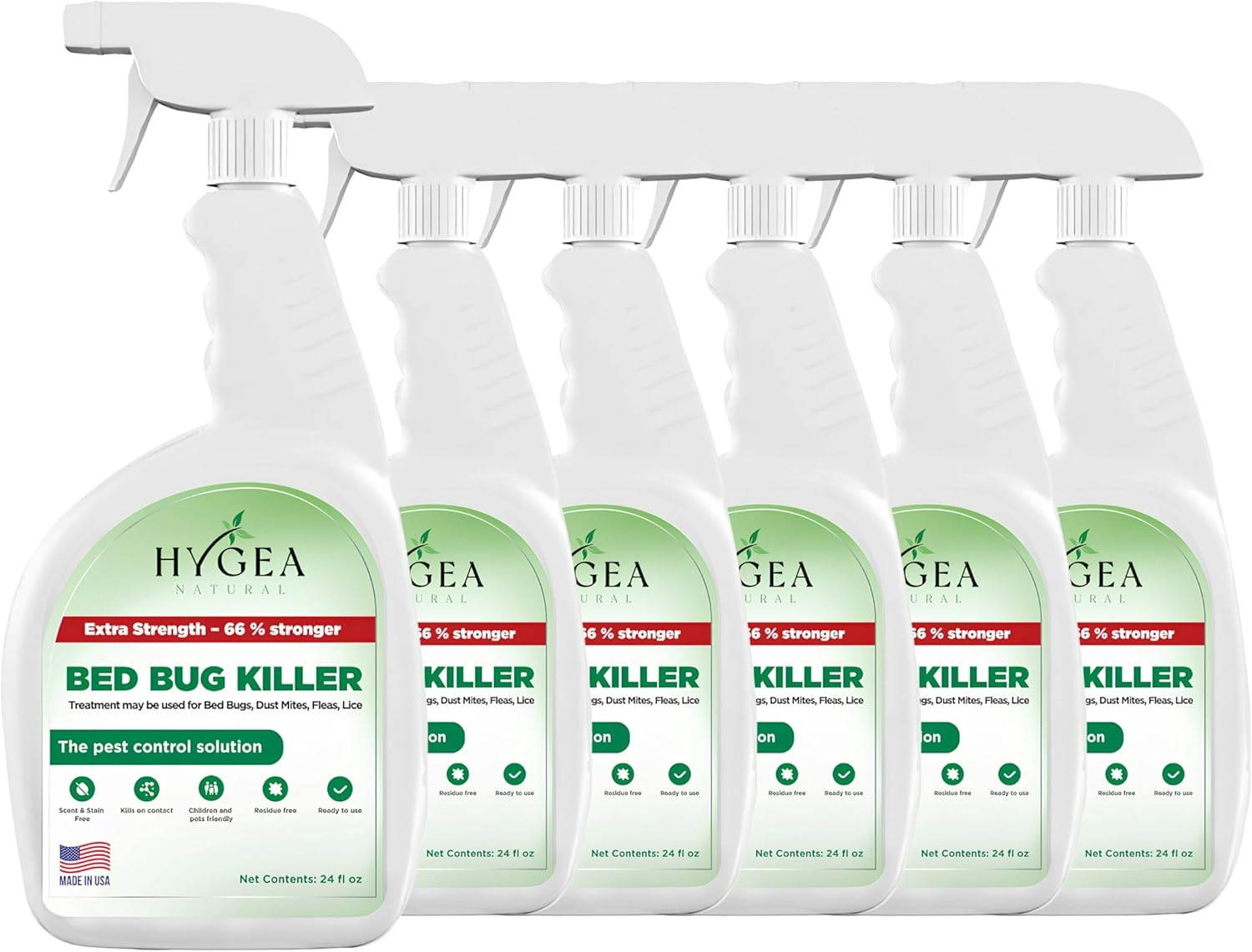 Hygea Natural Extra Strength 24 oz Bed Bug & Mite Spray Bundle - Child & Pet friendly - Stain & Odor Free - 66% Stronger Natural Formula (6 Pack)