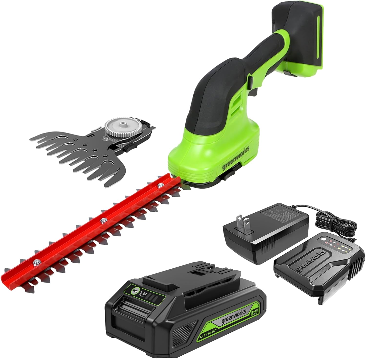 Greenworks 24V Cordless Shear Shrubber, 1.5Ah USB Battery and Charger Included