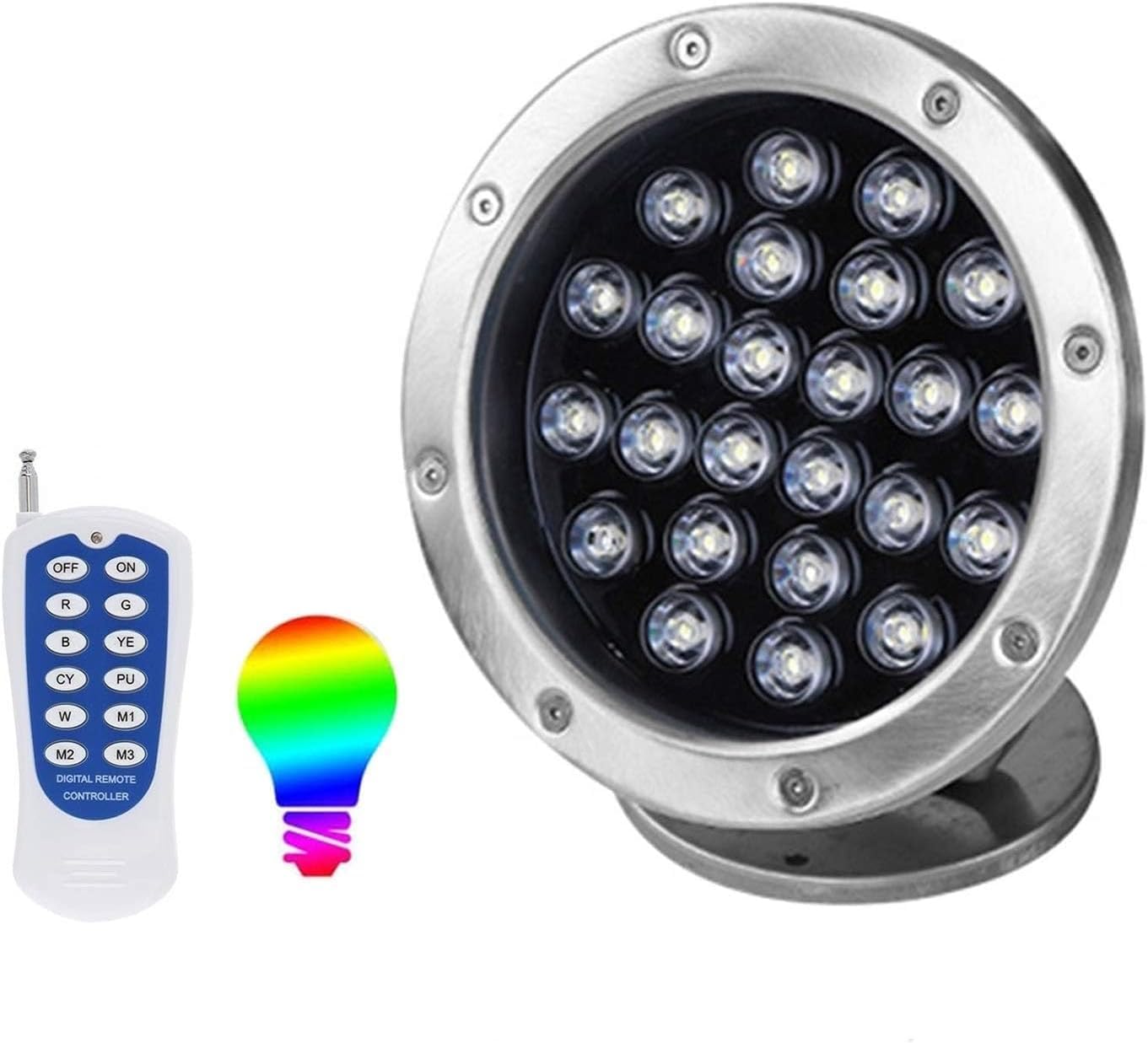 Ground LED Landscape Lights - Rotation Spotlight, with RF Remote Controller IP68 Waterproof Pool Lights, RGB Color Changing 12V Spot Light, Underwater Fountain Landscape Lights(24W)