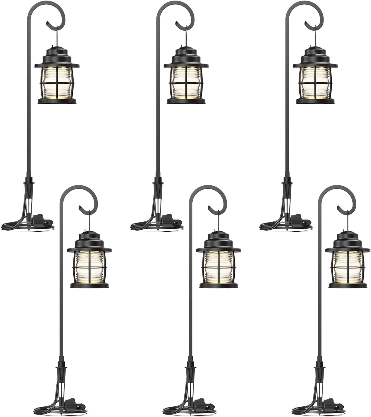 GOODSMANN Low Voltage Pathway Lights 1.1W 12V AC Outdoor Lantern Shaped Path Lights 6PK Metal Landscape Lighting Kit 32 Lumen 2900K Warm White Hardwired Walkway Lights with Connectors and Stakes