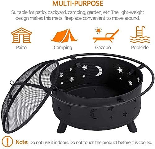 Fire Pits Outdoor Wood Burning 30 Inch Metal Firepit, Bonfire Wood Burning Heater Stove