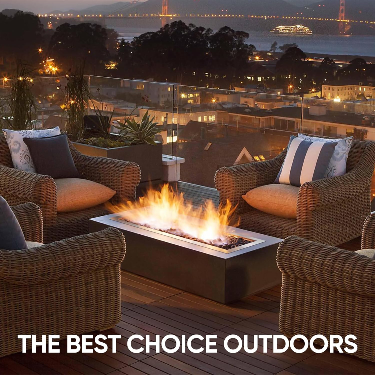 FAHKNS 48 x 14 inch H-Shaped Drop-in Fire Pit Pan, Stainless Steel 304 Fire Pit Burner, Propane Gas Fire Pan for Indoor Outdoor Use, 185,000 BTU Max