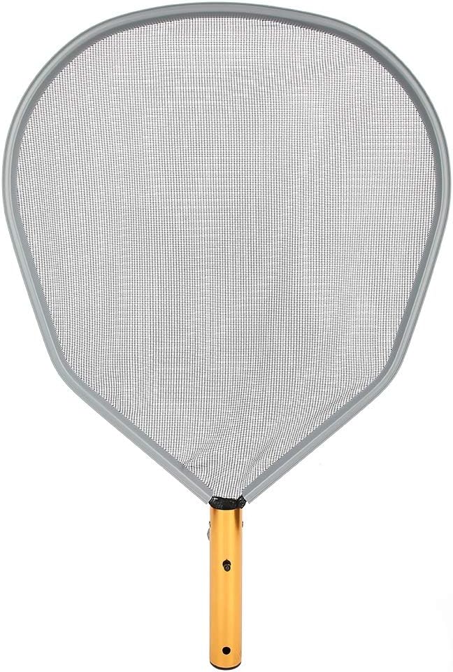 Aluminum Frame Pool Leaf Skimmer, Heavy Duty Shallow Water Rake with Fine Mesh Net, Swimming Pool Tool for Leaves, Debris, and Small Particles, Compatible with Telescopic