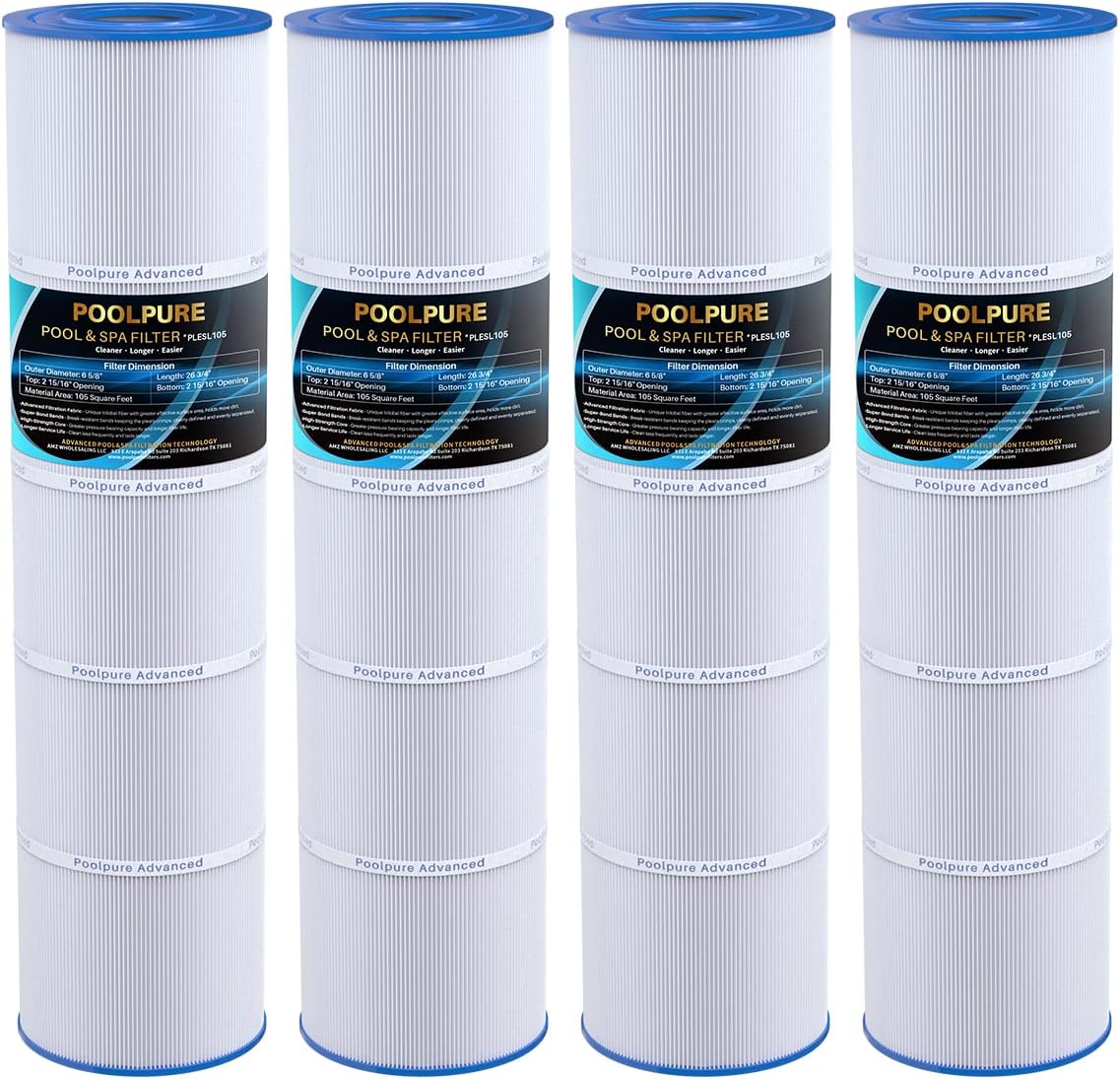 POOLPURE PLESL105 Pool Filter Replace OPT-420-4PK, Jacuzzi PLESL105, J-CQ420, QL105 Filter Cartridges 4PACK
