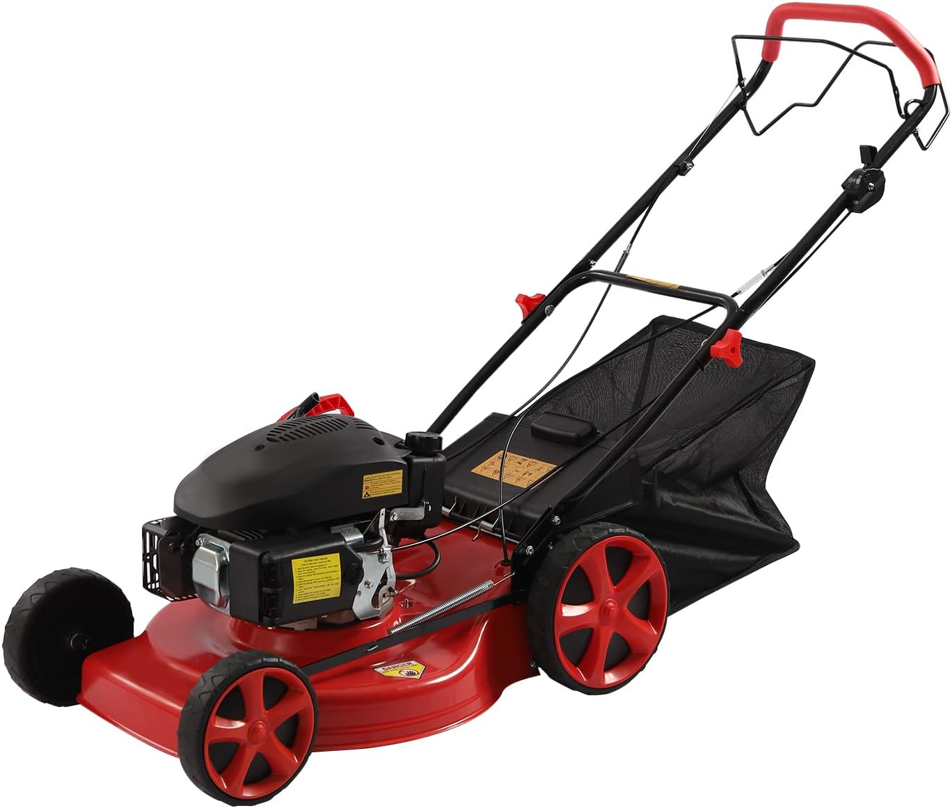 Lawn Mower Gas Powered Brush Cutter, 20 Inch Cutting Width Lawn Mower 140CC 4-Stroke with Grass Collecting Bag, Walk Behind Self Propelled Grass Weeder, 8 Adjustable Heights for Lawn Yard Weeding