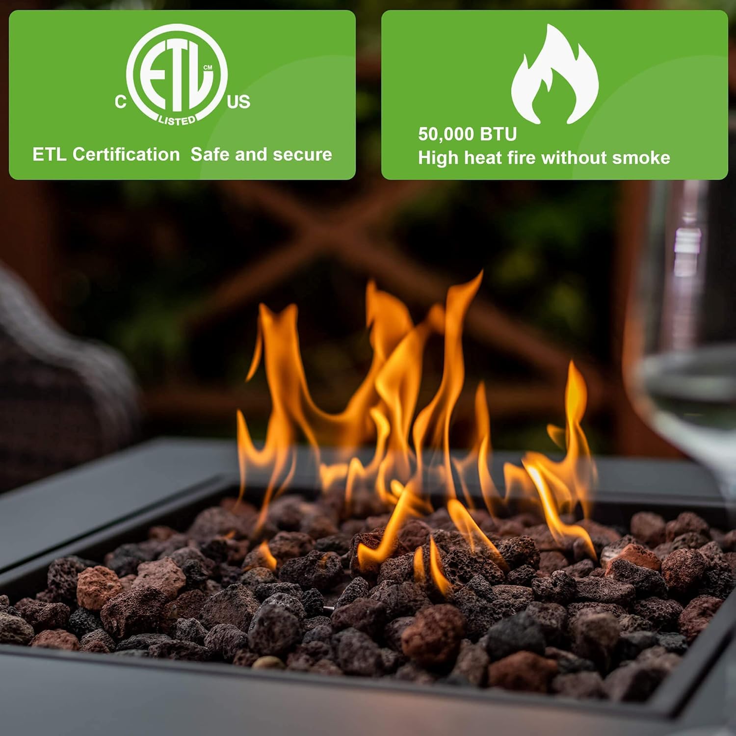 28in Outdoor Propane Fire Pit Table, 50,000 Btu Black Gas Firepit with Lid, Lava Stones Adjustable Flame – Etl Certified for Patio, Backyard, Deck (1 Doors)