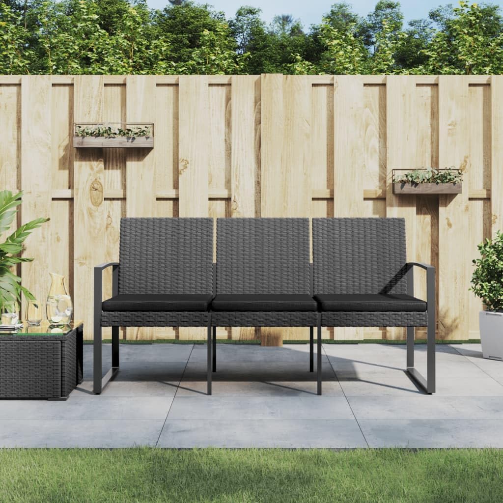 Patio Benches 3-Seater Patio Bench with Cushions Dark Gray PP Rattan,3Seater Patio Bench: Durable and Comfortable Outdoor Seating Outdoor Furniture & Accessories