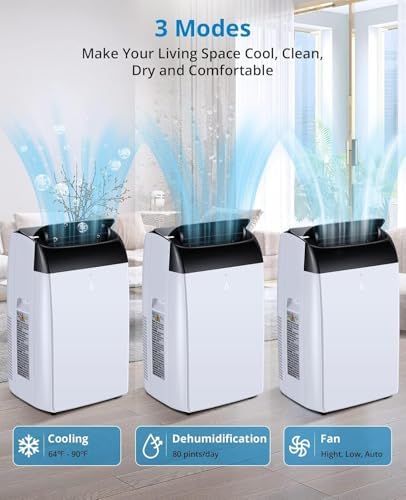 Portable Air Conditioners With Remote Control 14000 BTU, 3-In-1 Free Standing Cooling AC Unit With Fan & Dehumidifier, for Room Up to 700 Sq.Ft, Sleep Mode, 3 Speed, Auto Swing, Black