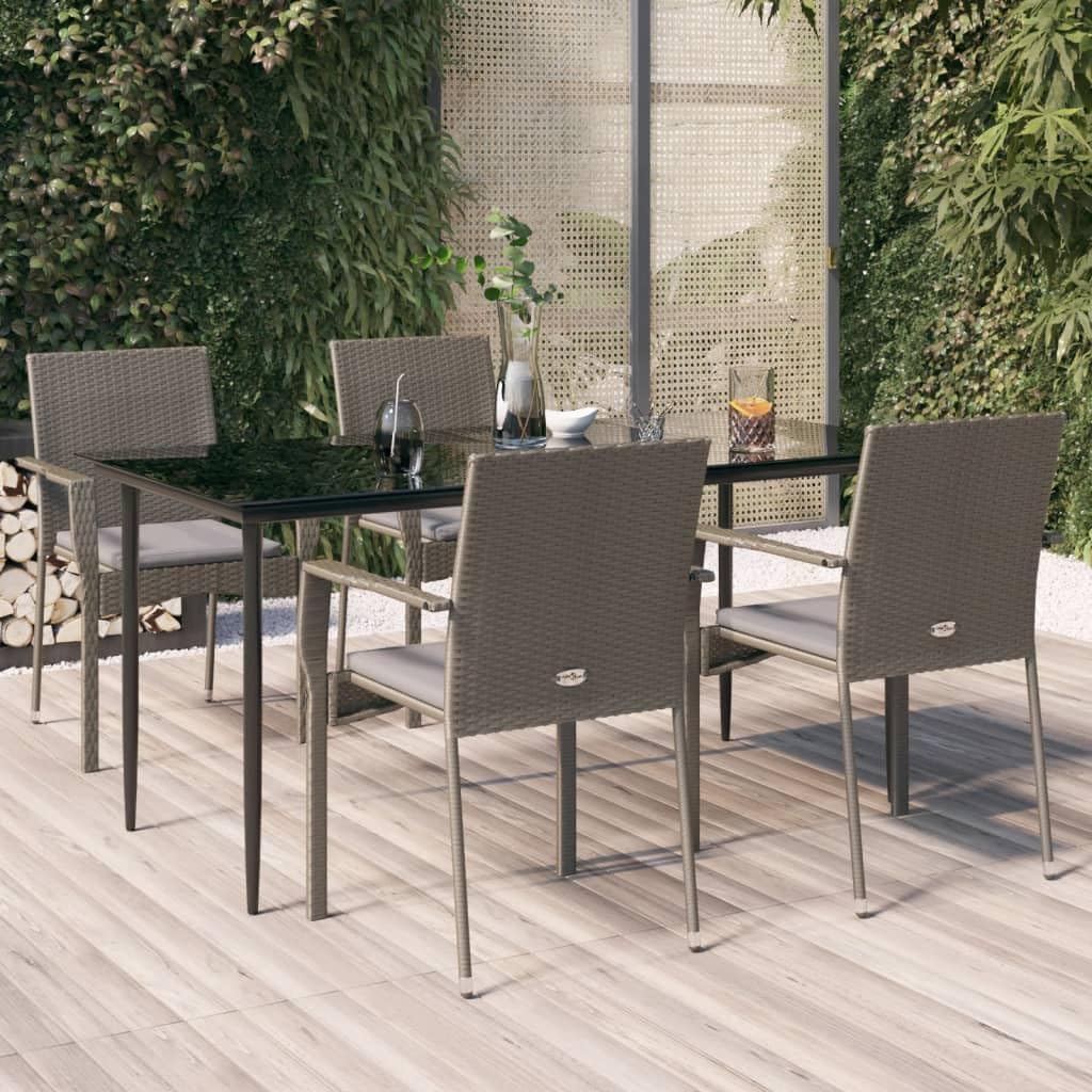 Furniture Sets 5 Piece Patio Dining Set with Cushions Black and Gray Poly Rattan,Elegant Patio Dining Set: WeatherResistant and Comfortable for Outdoor Relaxation and Dining Garden Conversation Sets