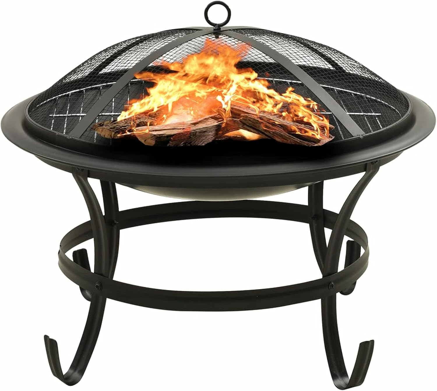 2 in 1 Fire Pit and Barbecue with Poker Steel 56 x 56 x 49 cm Outdoor Fire Pit Garden Fire Pit Fire Bowl Black for Garden Terrace
